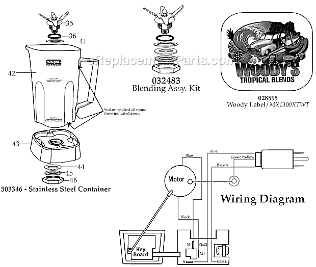 Page C Diagram and Parts List for MX1500XT22  Waring Blender