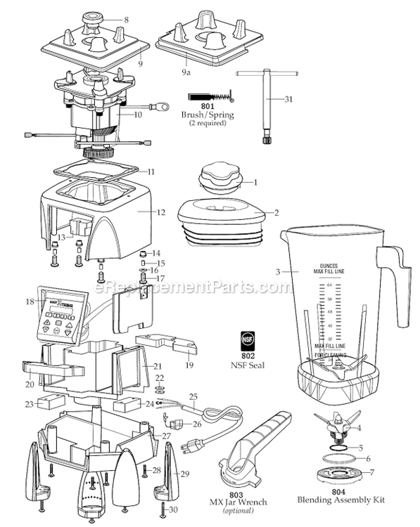 Comes_With_Sound_Enclosure Diagram and Parts List for MX1500XTX  Waring Blender