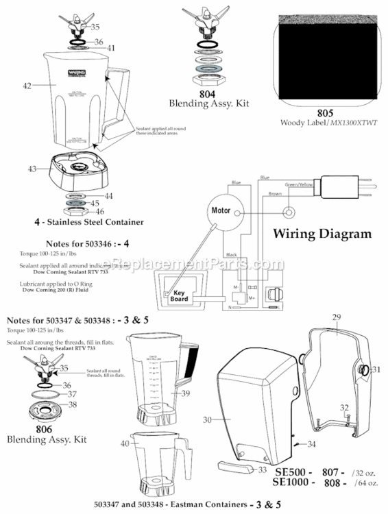 Page B Diagram and Parts List for MX1500XT  Waring Blender