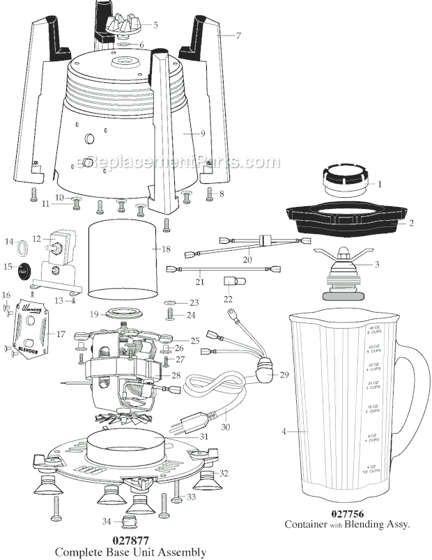 Page A Diagram and Parts List for RB70  Waring Blender