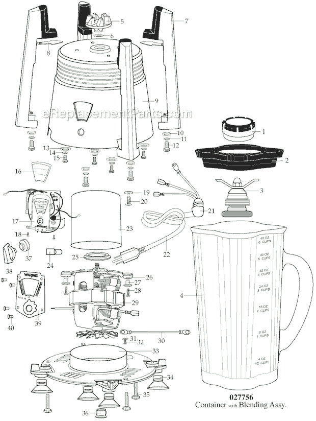 Page A Diagram and Parts List for RB75  Waring Blender