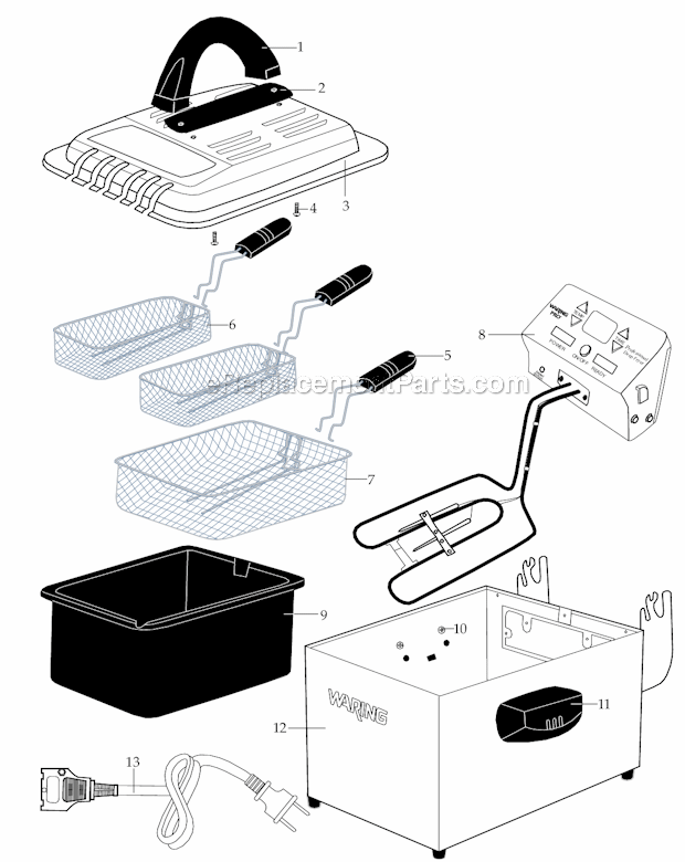 Page A Diagram and Parts List for RDF270WS  Waring Deep Fryer