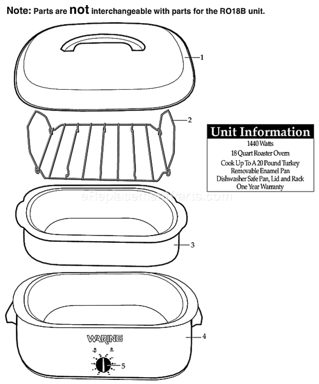 Page A Diagram and Parts List for RO18  Waring Miscellaneous