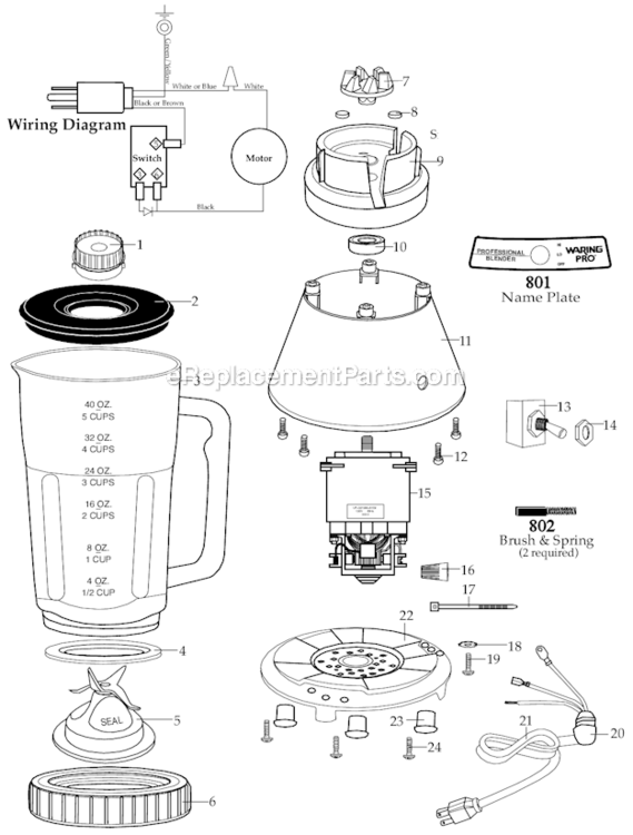 Page A Diagram and Parts List for WCB500SA  Waring Drink Mixer