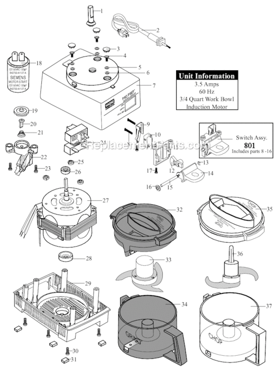 Pizza_Hut Diagram and Parts List for WCG75PH  Waring Food Processor