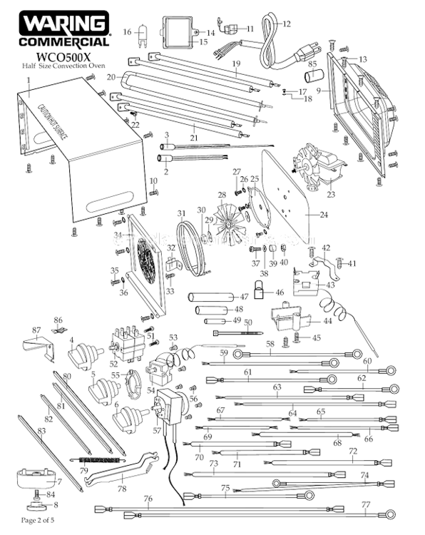 Page B Diagram and Parts List for WCO500X  Waring Miscellaneous