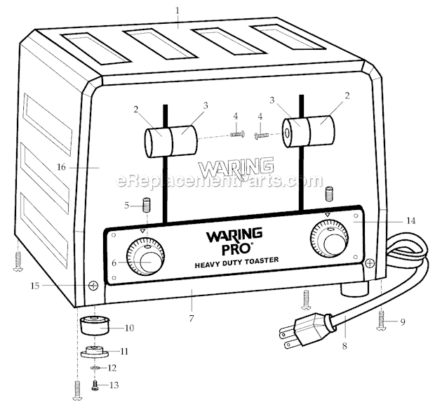 Page A Diagram and Parts List for WCT800R  Waring Toaster