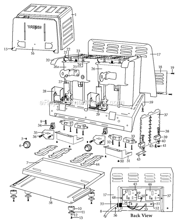 Page B Diagram and Parts List for WCT800  Waring Toaster
