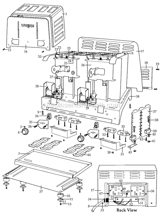 Page B Diagram and Parts List for WCT805  Waring Toaster