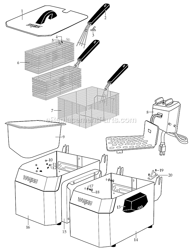 Page A Diagram and Parts List for WDF1000DB  Waring Deep Fryer
