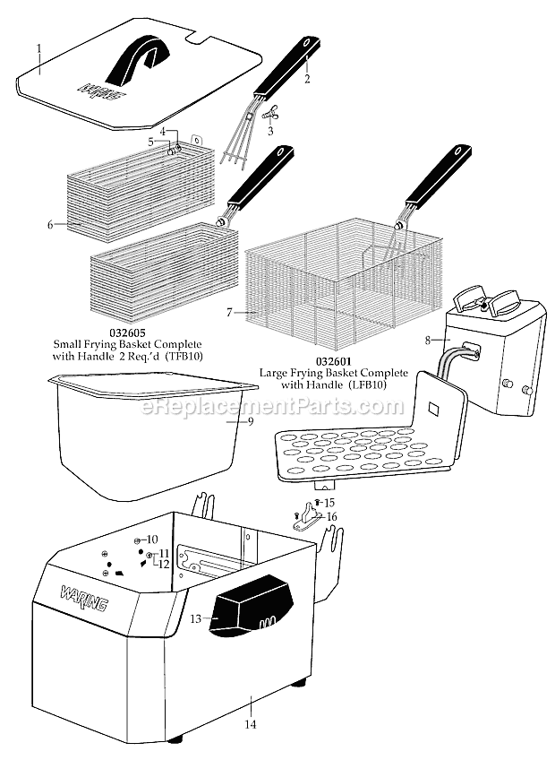 Page A Diagram and Parts List for WDF1000  Waring Deep Fryer