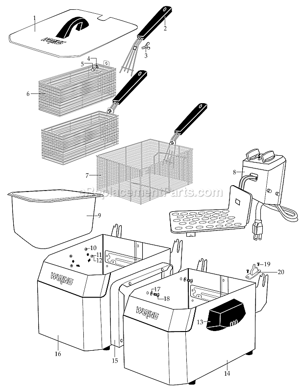 Page A Diagram and Parts List for WDF1500BD  Waring Deep Fryer