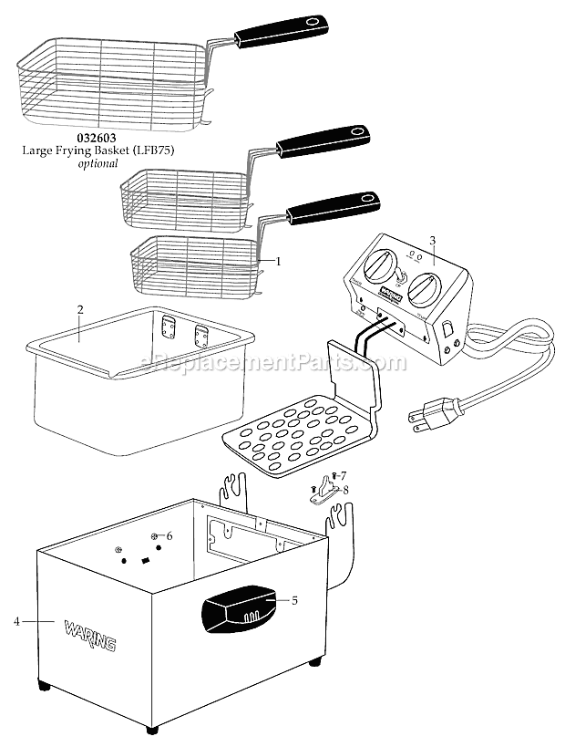 Page A Diagram and Parts List for WDF75RC  Waring Deep Fryer