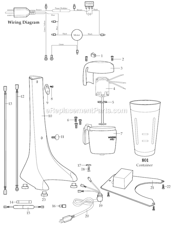 SamS Diagram and Parts List for WDM224SA  Waring Drink Mixer