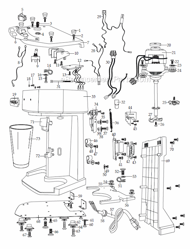 Page A Diagram and Parts List for WDM240  Waring Drink Mixer