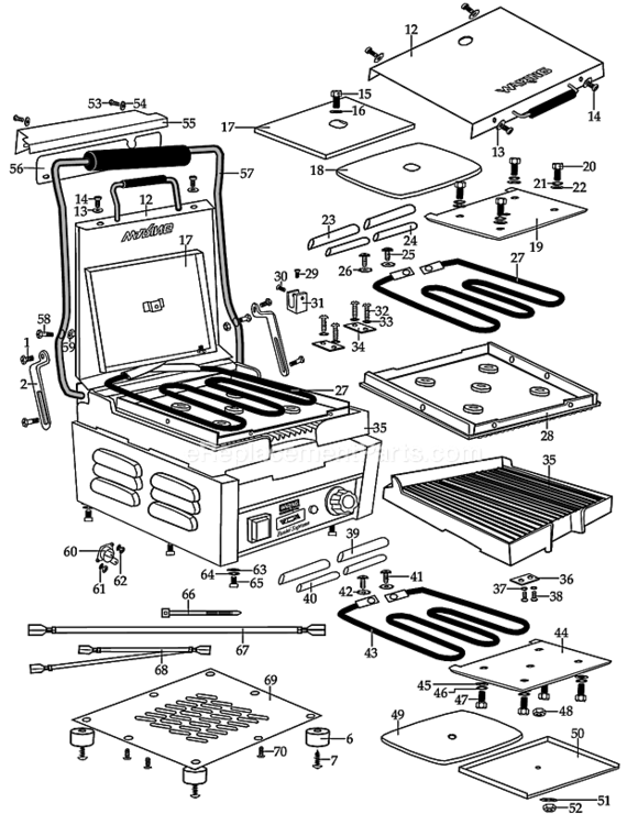 Page B Diagram and Parts List for WFG250T  Waring Miscellaneous