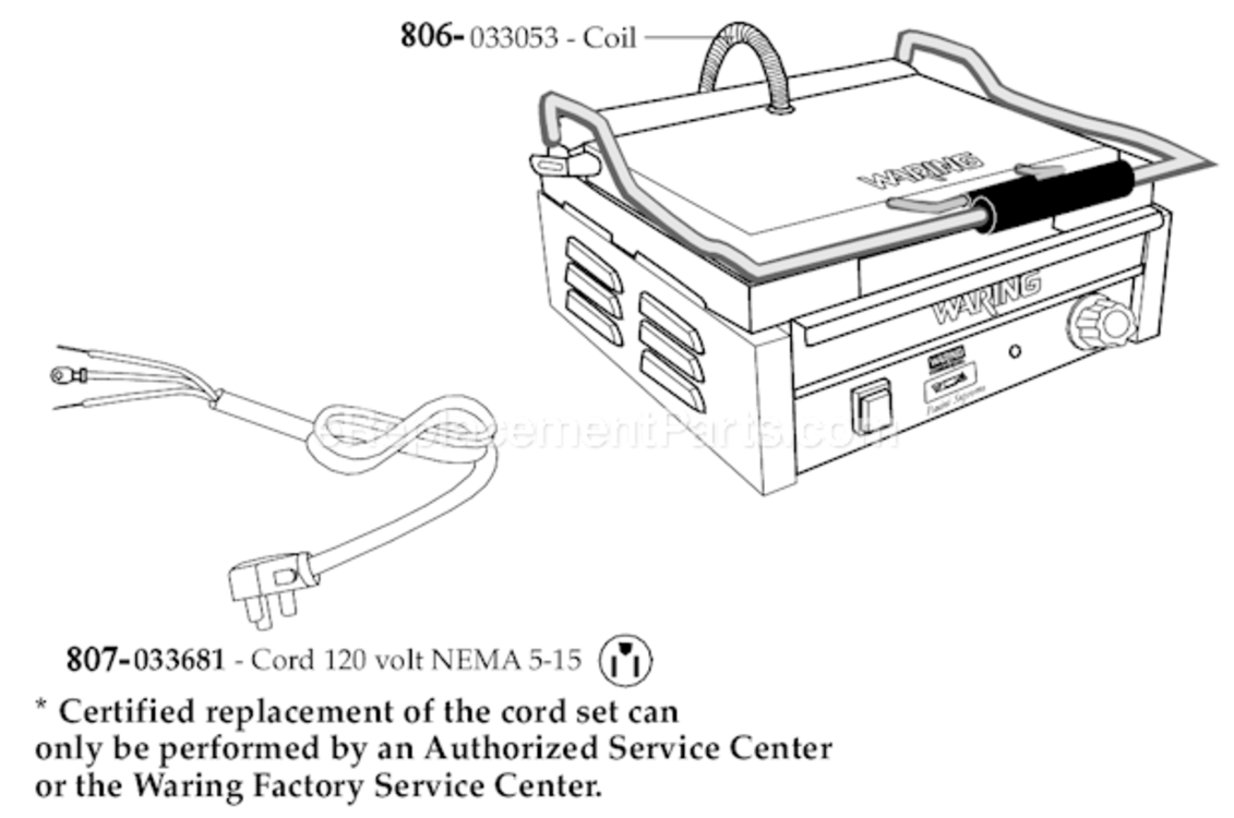 Page C Diagram and Parts List for WFG250T  Waring Miscellaneous