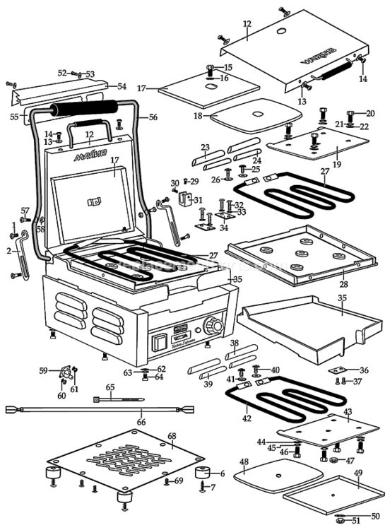 Page B Diagram and Parts List for WFG275T  Waring Miscellaneous