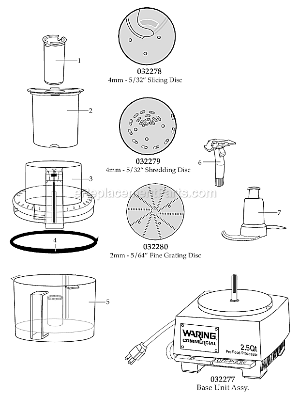 Page A Diagram and Parts List for WFP11S  Waring Food Processor