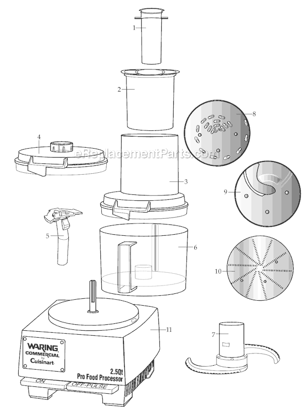 Page A Diagram and Parts List for WFP11  Waring Food Processor