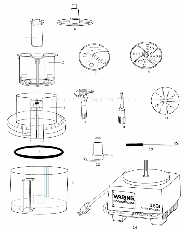 Page A Diagram and Parts List for WFP14SCND  Waring Food Processor