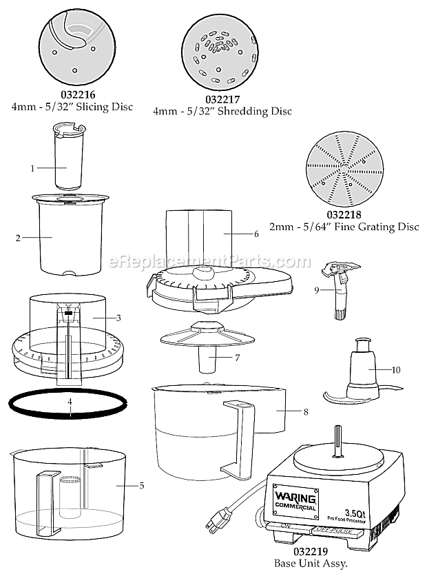 Page A Diagram and Parts List for WFP14SC  Waring Food Processor