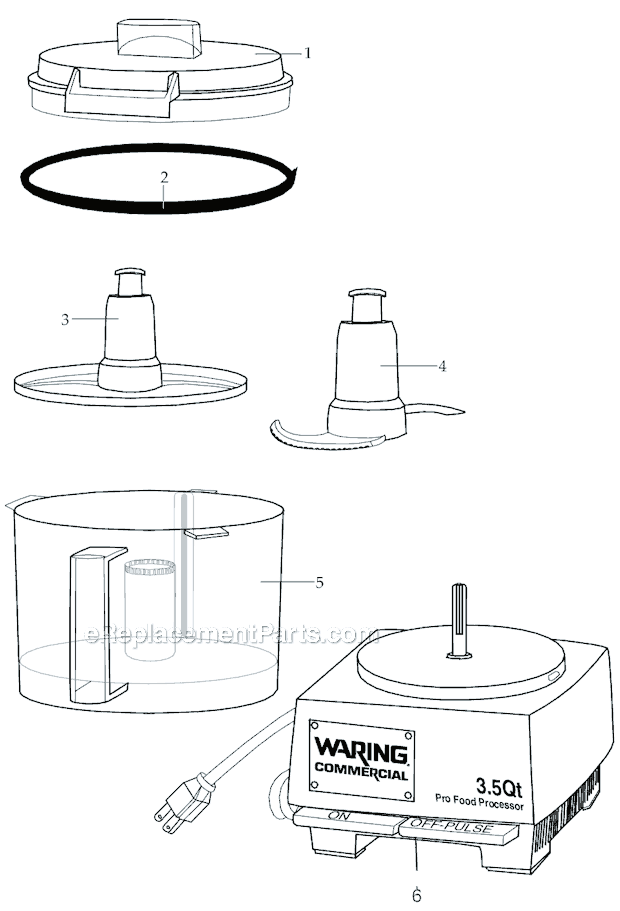 Page A Diagram and Parts List for WFP14SW  Waring Food Processor