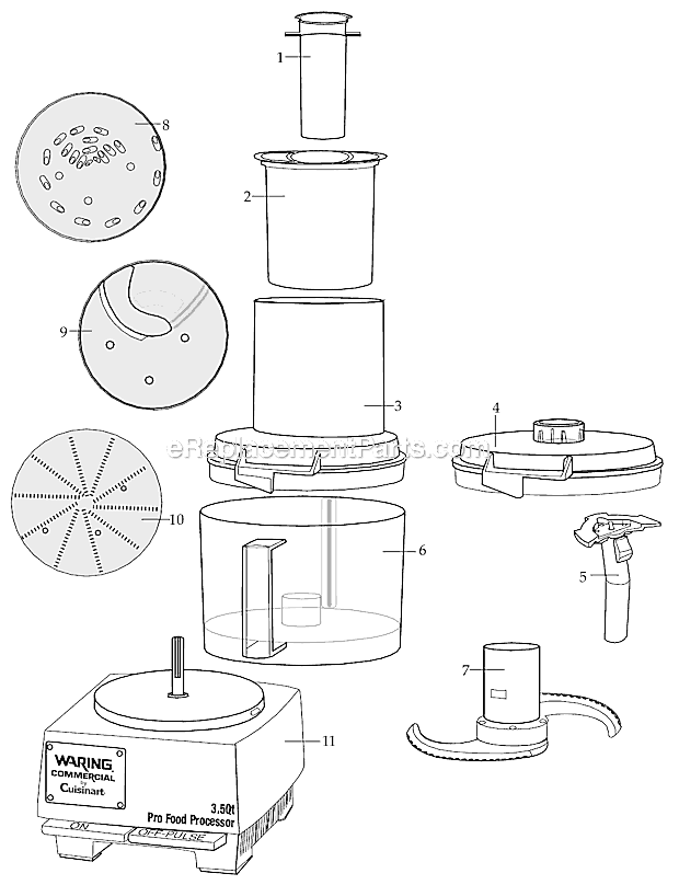 Page A Diagram and Parts List for WFP14  Waring Food Processor