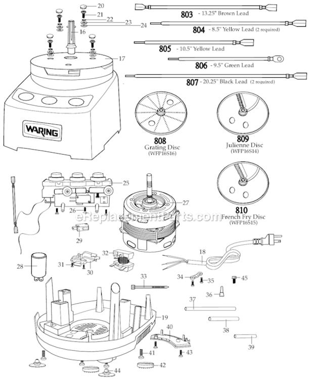 Page B Diagram and Parts List for WFP16SCD  Waring Food Processor
