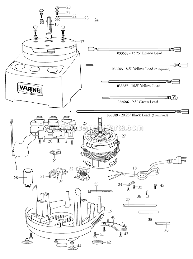 Page B Diagram and Parts List for WFP16S  Waring Food Processor