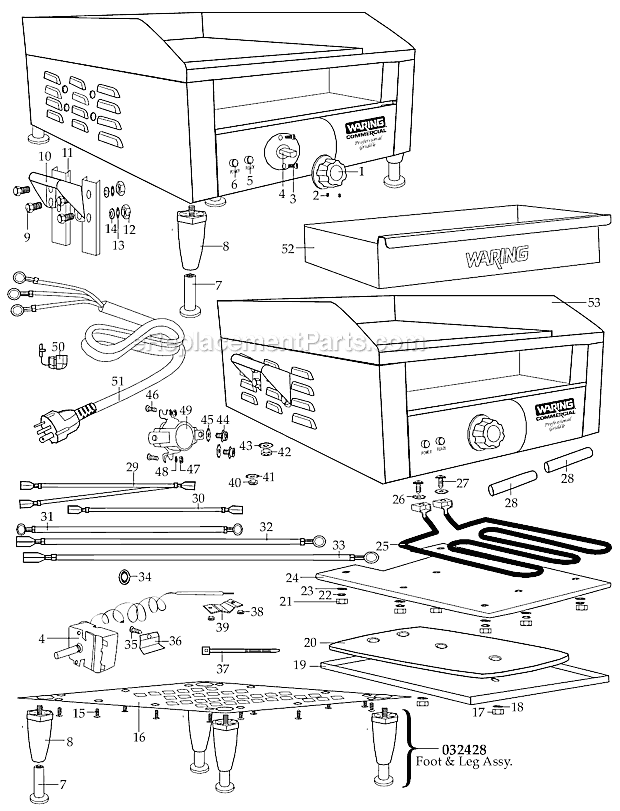 Page A Diagram and Parts List for WGR240  Waring Cooking