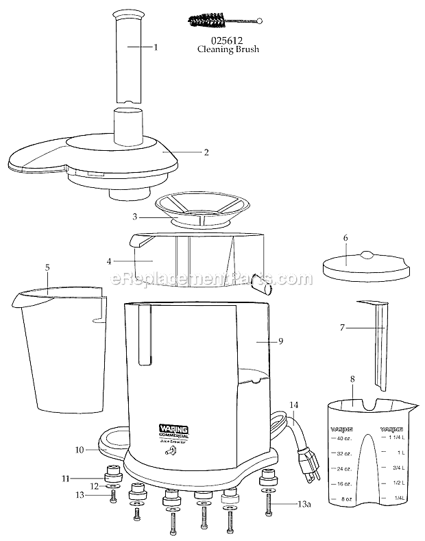 Page A Diagram and Parts List for WJX50  Waring Juicer