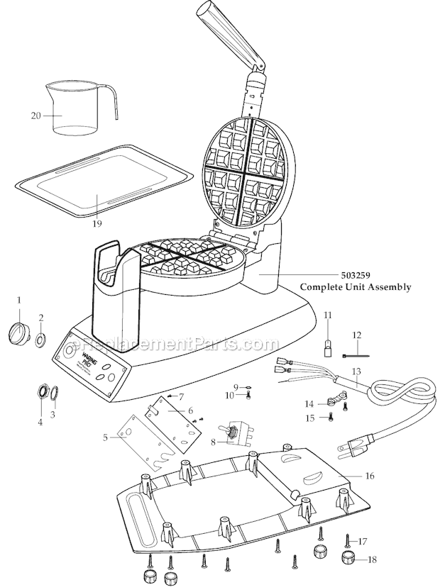 Page A Diagram and Parts List for WMK300A  Waring Waffle Maker
