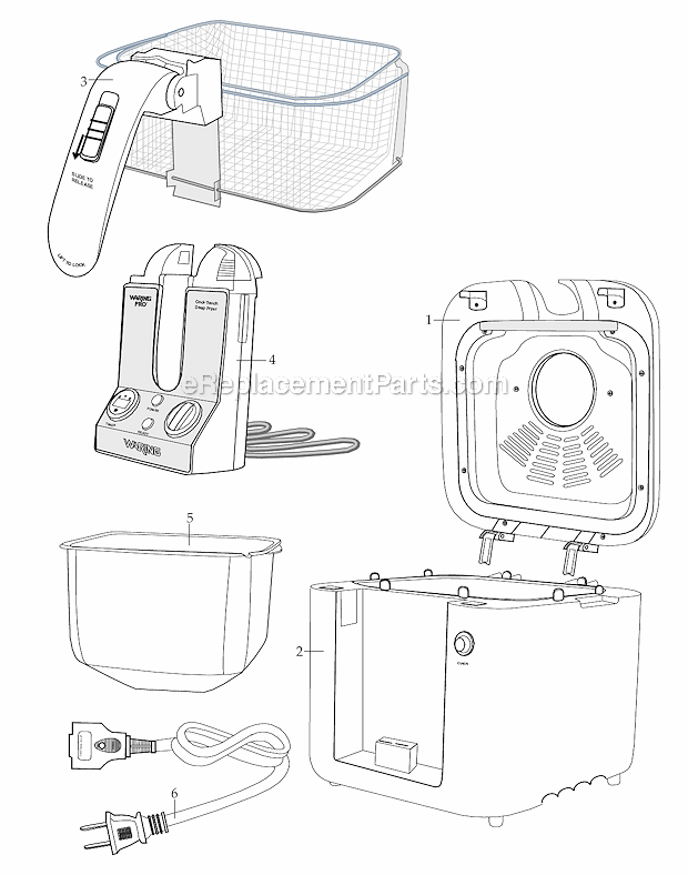 Page A Diagram and Parts List for WPF100BPC  Waring Deep Fryer