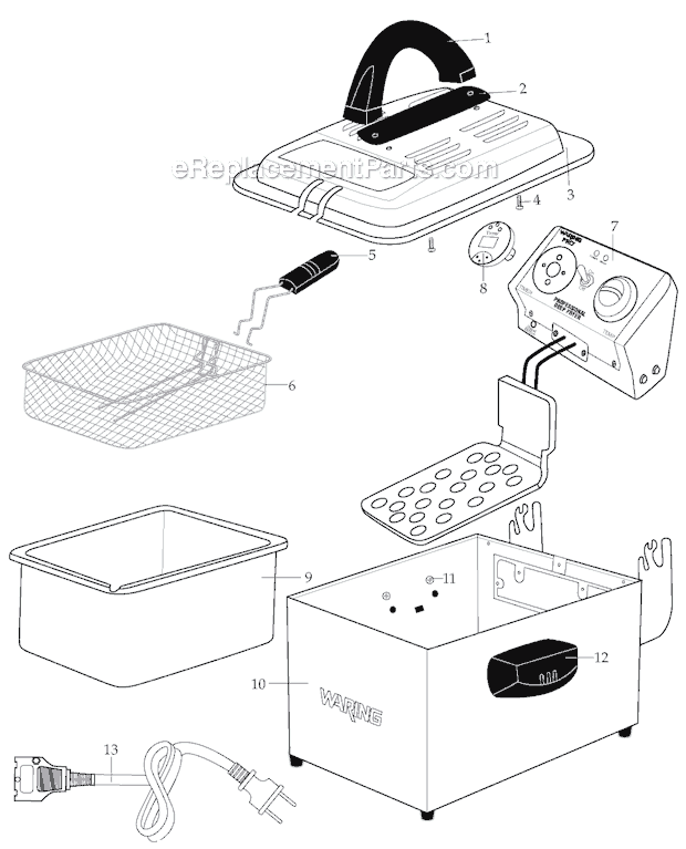 Page A Diagram and Parts List for WPF500PC  Waring Deep Fryer