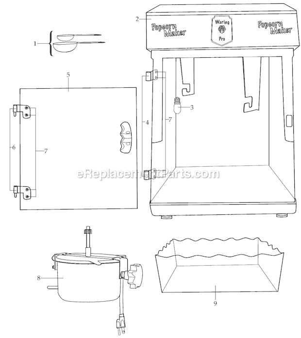 Page A Diagram and Parts List for WPM25  Waring Popcorn Maker