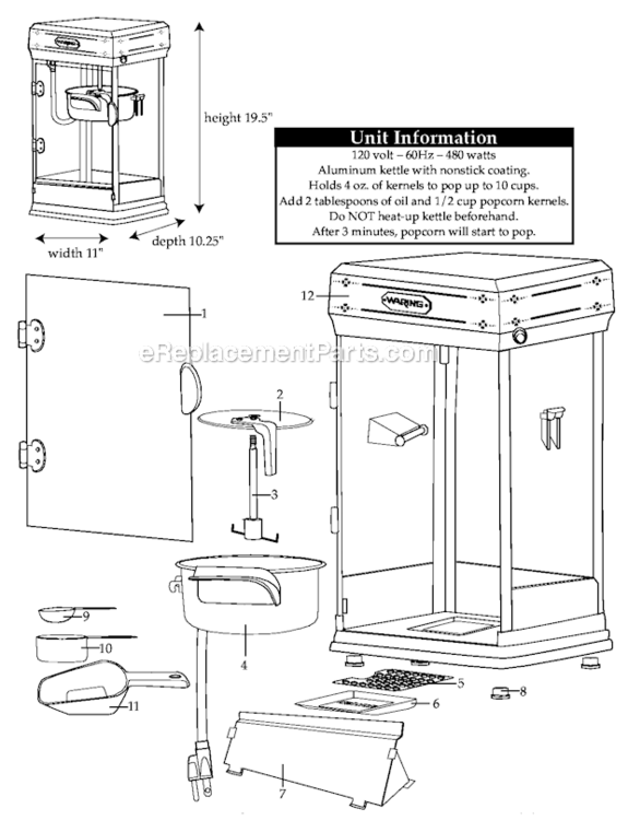 Page A Diagram and Parts List for WPM28 034883 Waring Popcorn Maker
