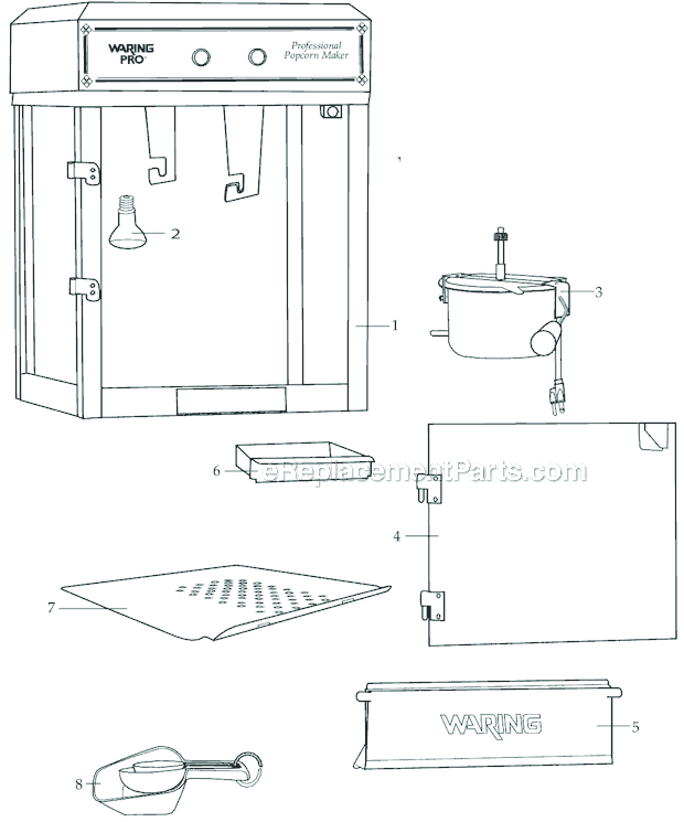 Page A Diagram and Parts List for WPM30  Waring Popcorn Maker
