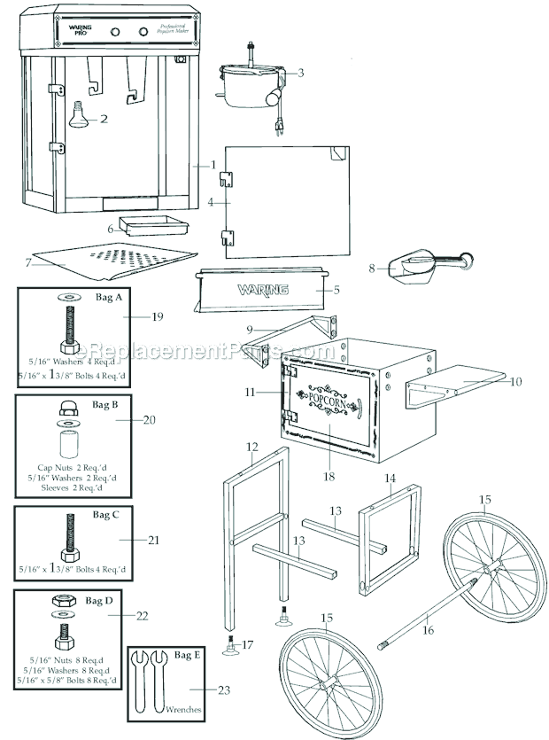 Page A Diagram and Parts List for WPM35  Waring Popcorn Maker