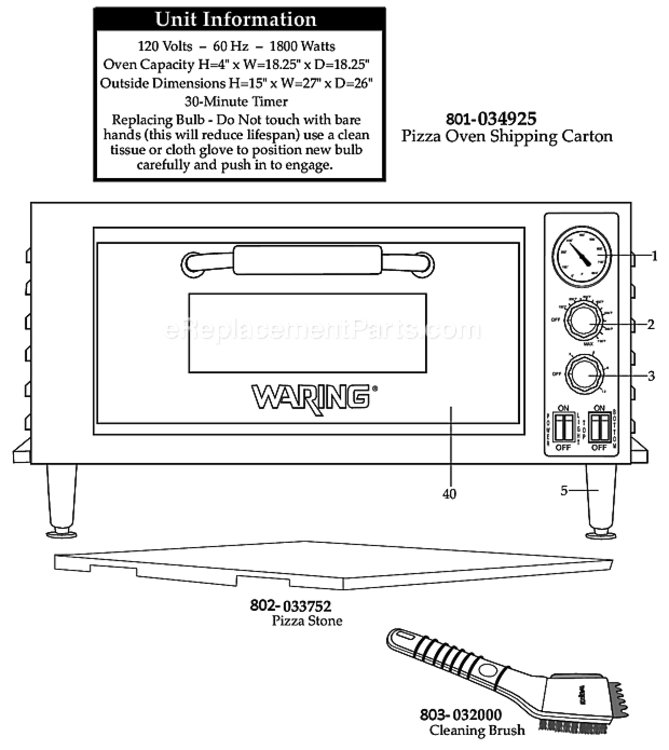 Page A Diagram and Parts List for WPO500  Waring Miscellaneous