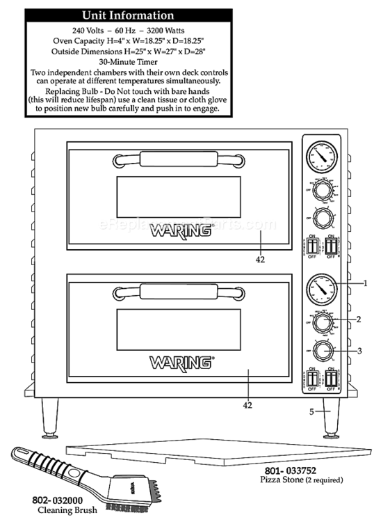 Page A Diagram and Parts List for WPO750  Waring Miscellaneous
