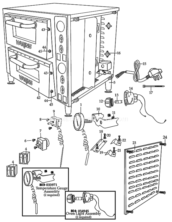 Page B Diagram and Parts List for WPO750  Waring Miscellaneous