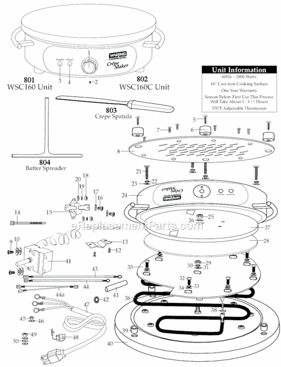 Canada Diagram and Parts List for WSC160C  Waring Miscellaneous