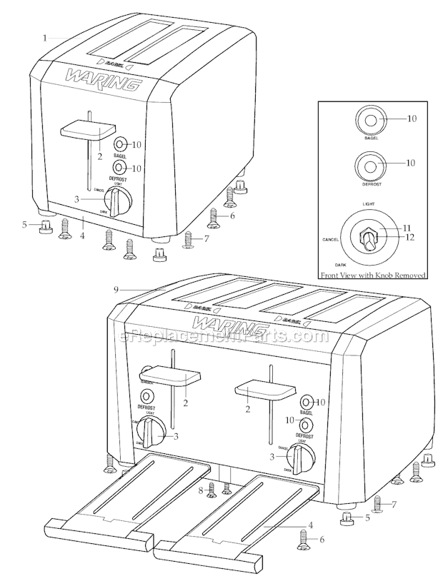 Page A Diagram and Parts List for WT200  Waring Toaster