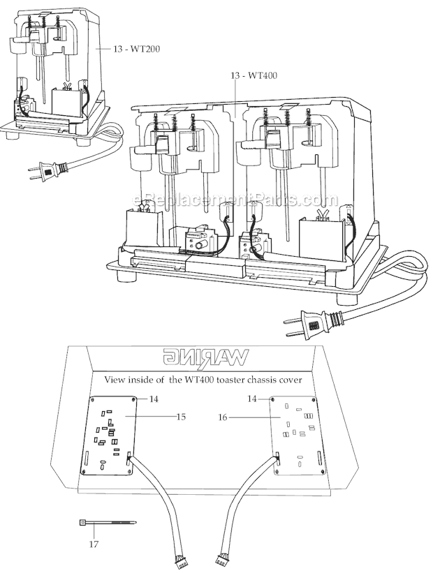 Page B Diagram and Parts List for WT200  Waring Toaster