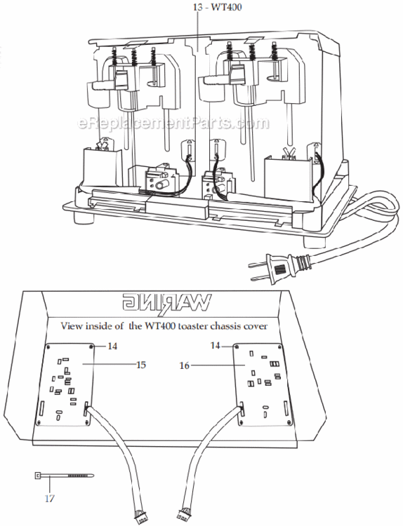 Page B Diagram and Parts List for WT400  Waring Toaster