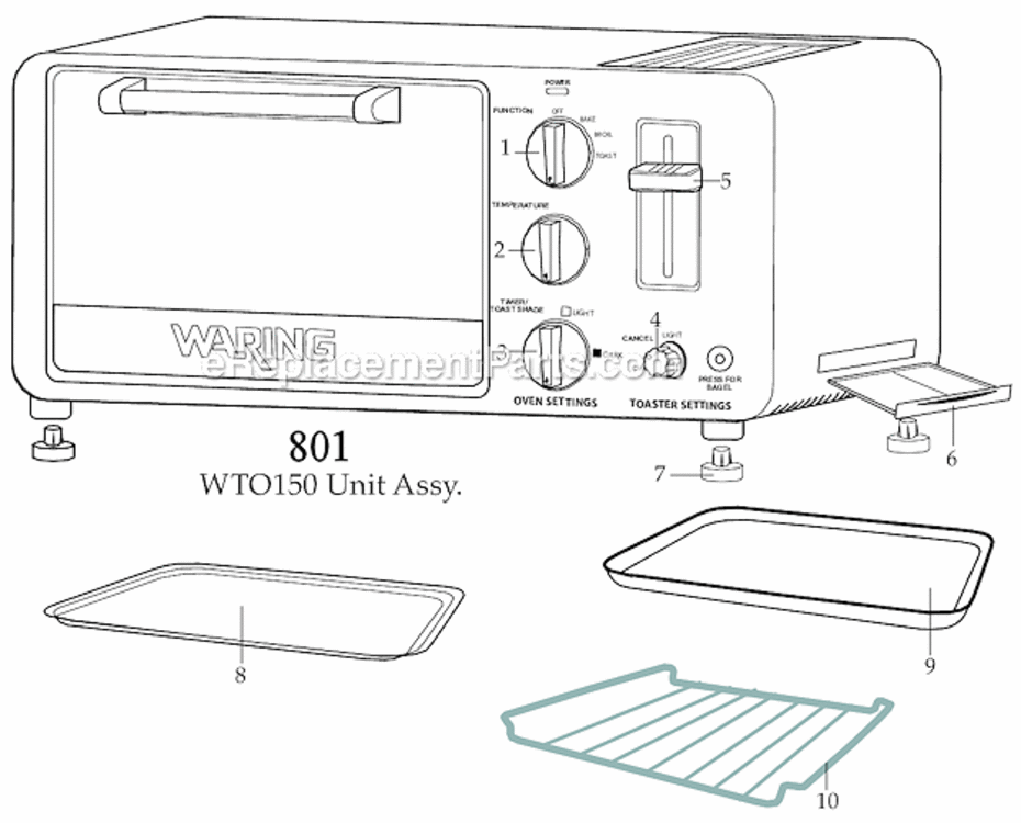 Page A Diagram and Parts List for WTO150L  Waring Toaster Oven