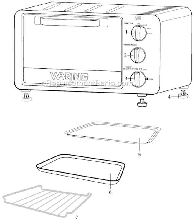 Page A Diagram and Parts List for WTO450  Waring Toaster Oven