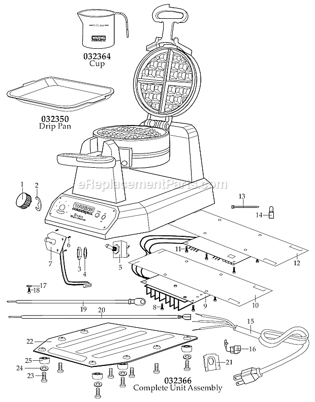 Page A Diagram and Parts List for WW200  Waring Waffle Maker