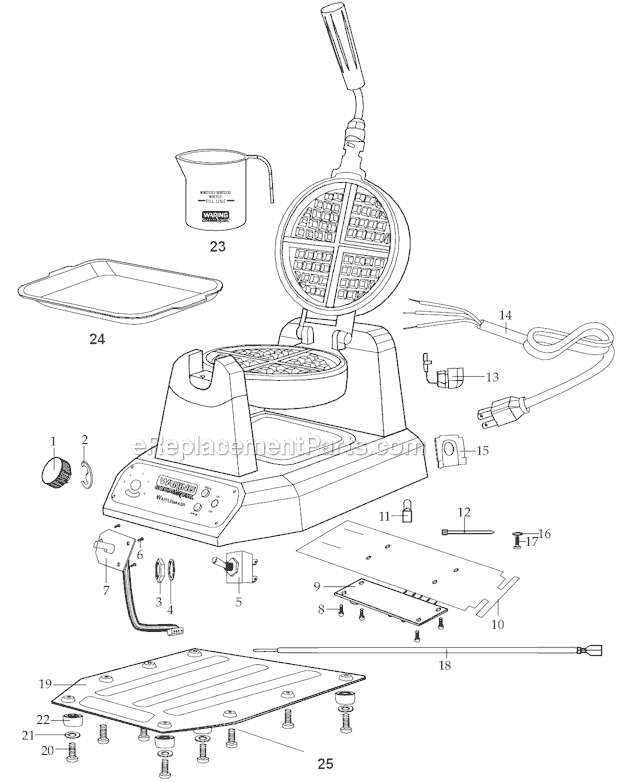 Page A Diagram and Parts List for WWD180  Waring Waffle Maker